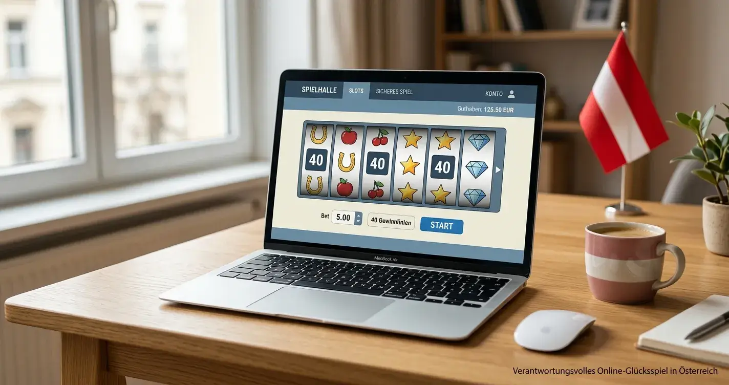 Online-Casino-Freispiele auf Laptop-Bildschirm mit österreichischem Kontext