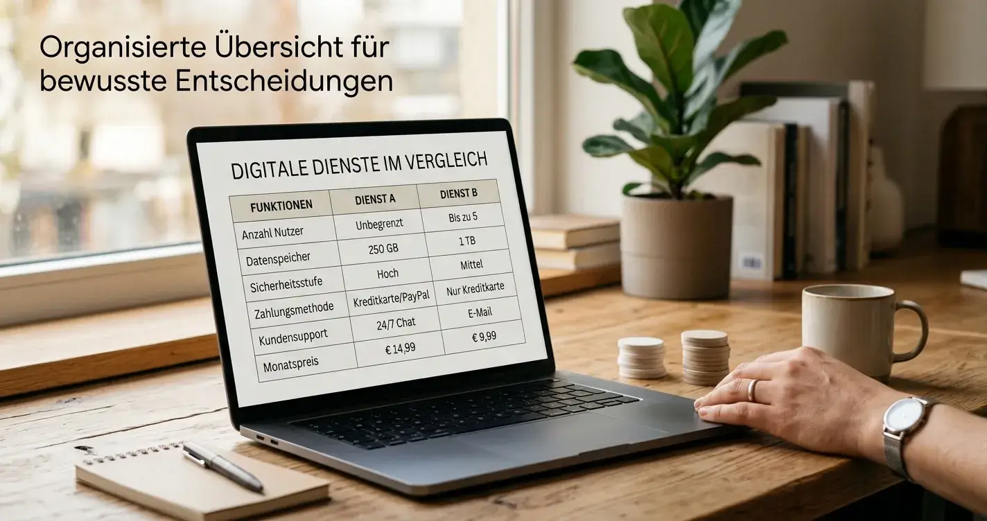 Vergleich mehrerer Anbieter auf einem Bildschirm mit symbolischen Chips ohne Wertangabe