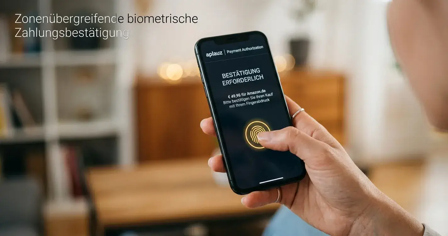 Person nutzt biometrische Authentifizierung auf Smartphone für Zahlung
