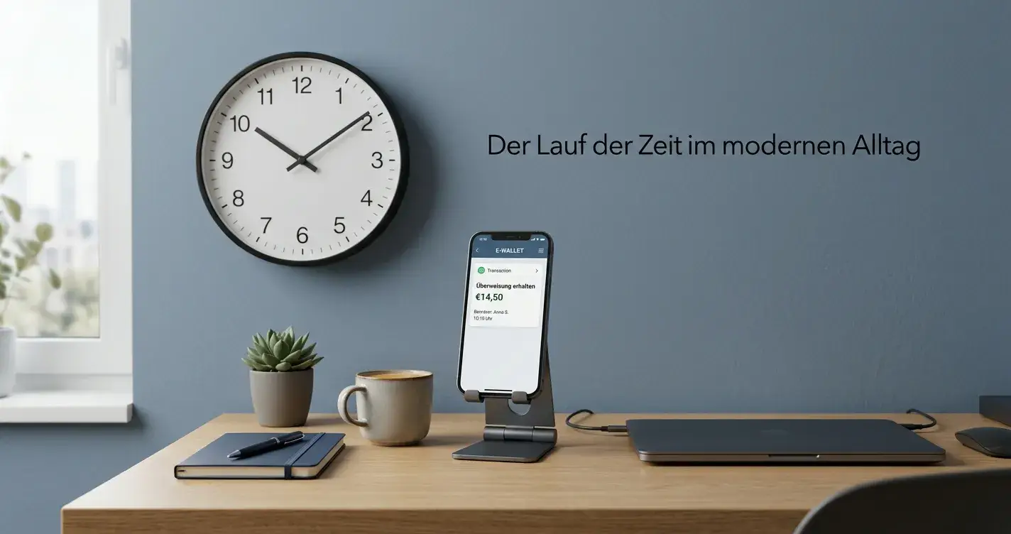 Uhr und Smartphone mit E-Wallet-Benachrichtigung auf Schreibtisch