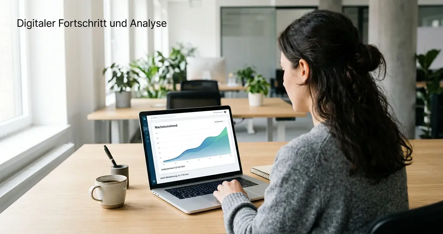 Person am Laptop, die Casino-Spielstatistiken auf einem neutralen Bildschirm prüft