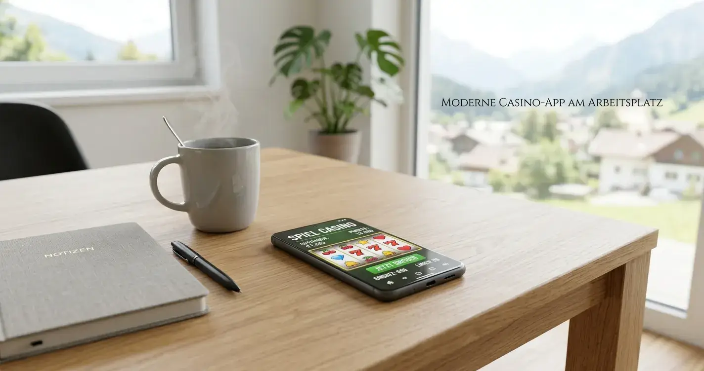 Smartphone mit geöffneter Casino-App auf modernem Schreibtisch in Österreich