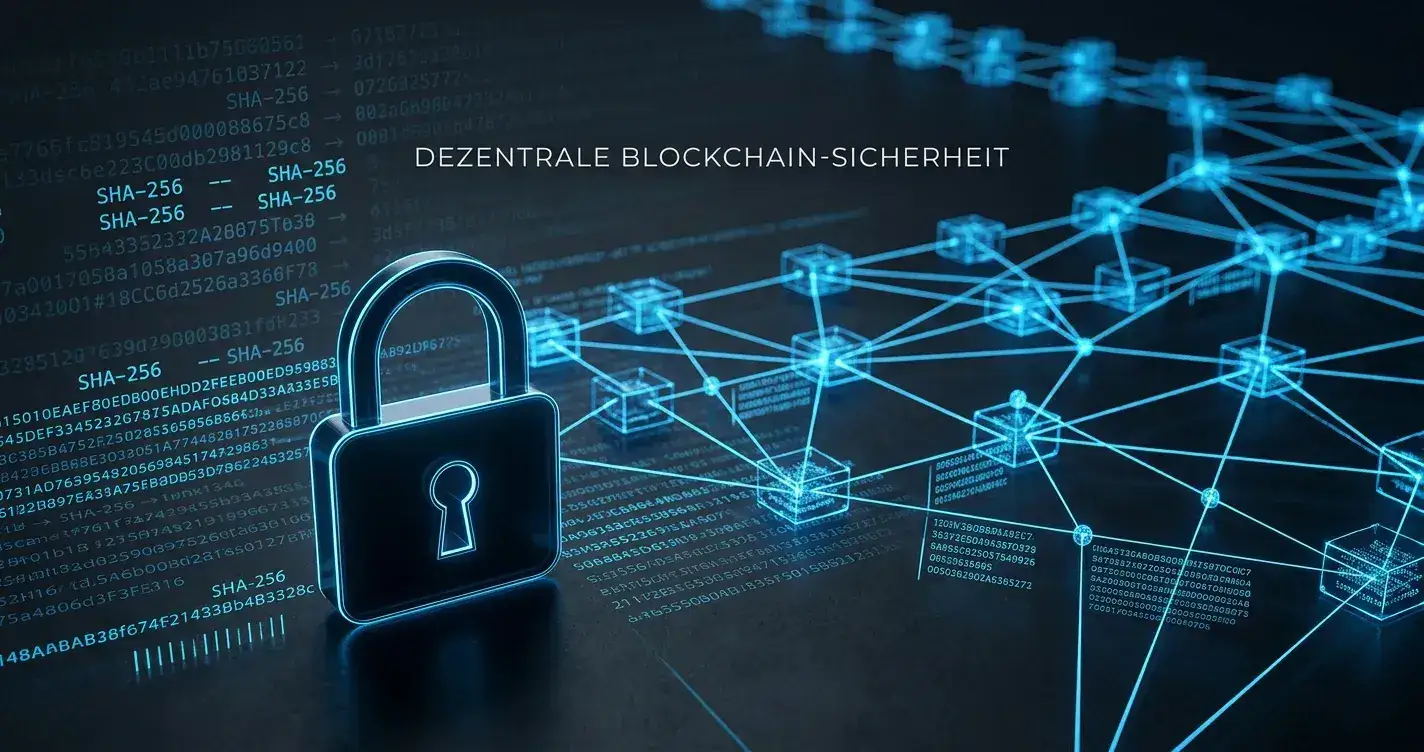 Sicherheitsschloss-Symbol und Blockchain-Netzwerk-Visualisierung