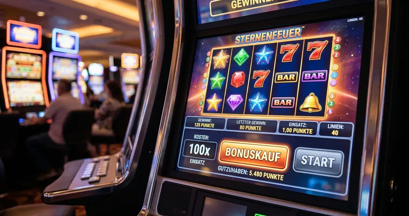 Nahaufnahme eines Bonus-Buy-Buttons auf einem Slot-Interface mit Preisanzeige