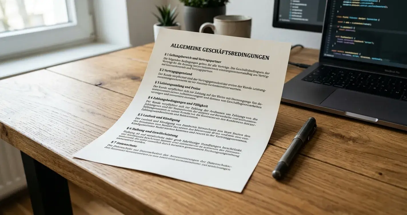 Dokument mit Bonusbedingungen und Taschenrechner auf Holztisch