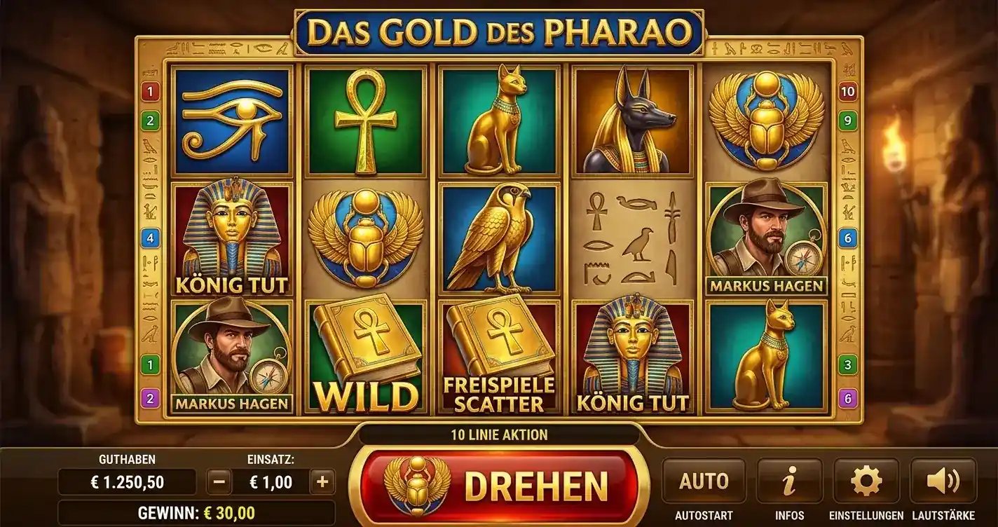 Book of Dead Slot-Interface mit ägyptischen Symbolen