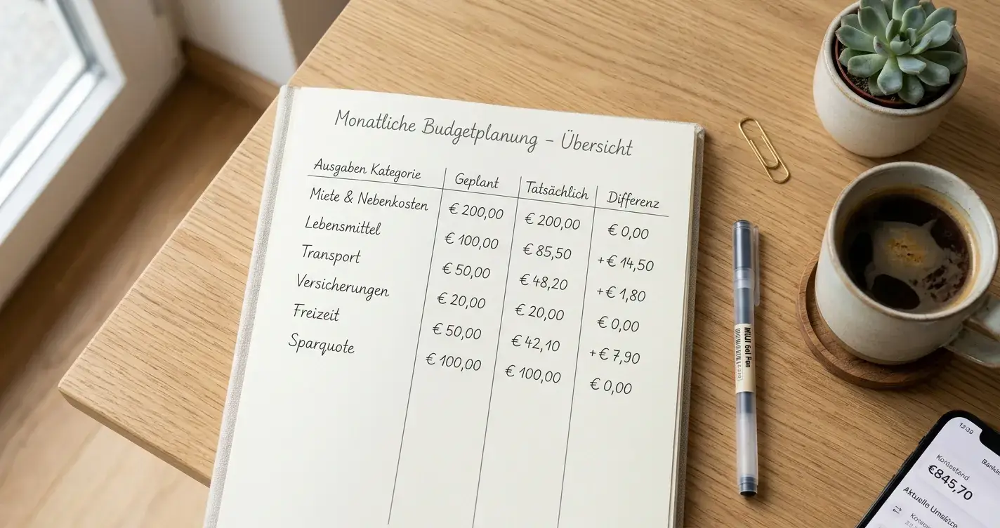 Budget-Planung mit verschiedenen Einzahlungsbeträgen auf Notizblock