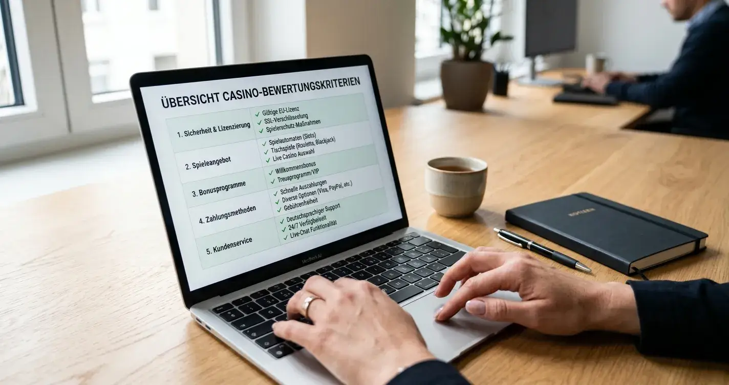 Person wählt Casino aus Liste auf Laptop-Bildschirm