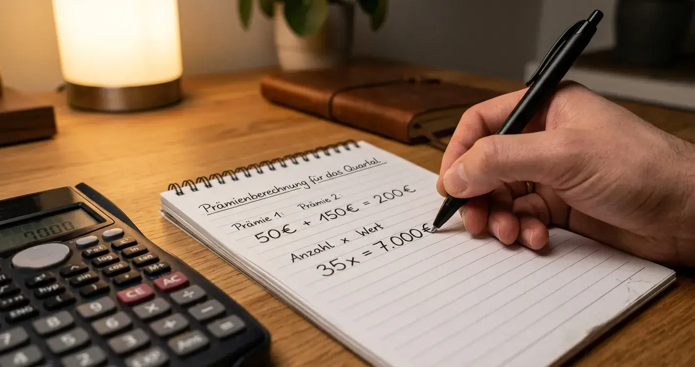Handschriftliche Berechnung der Umsatzbedingungen auf Notizblock