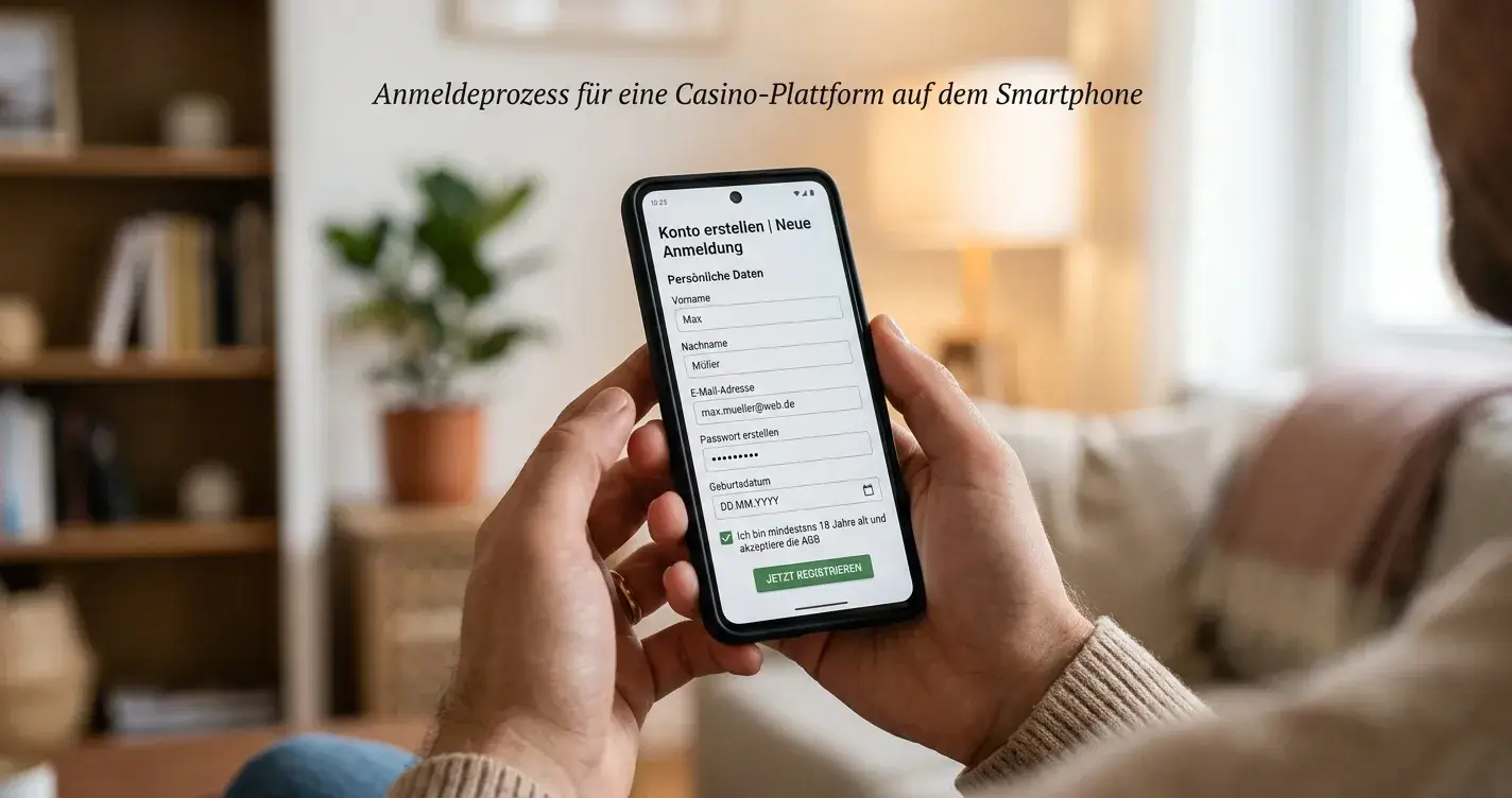 Smartphone mit Casino-Registrierungsformular in den Händen