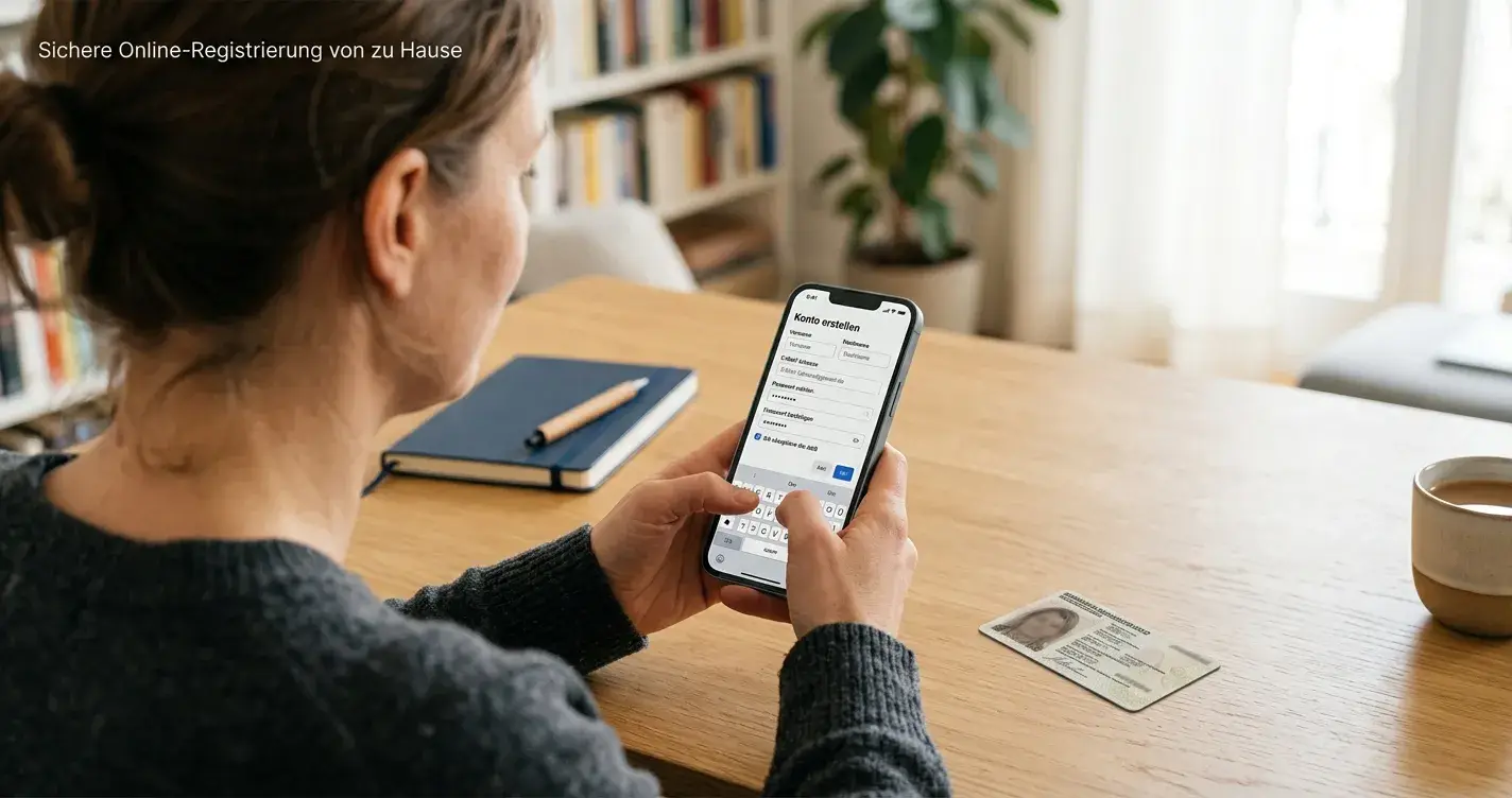 Vier neutrale Schritte der Kontoeröffnung auf einem Smartphone