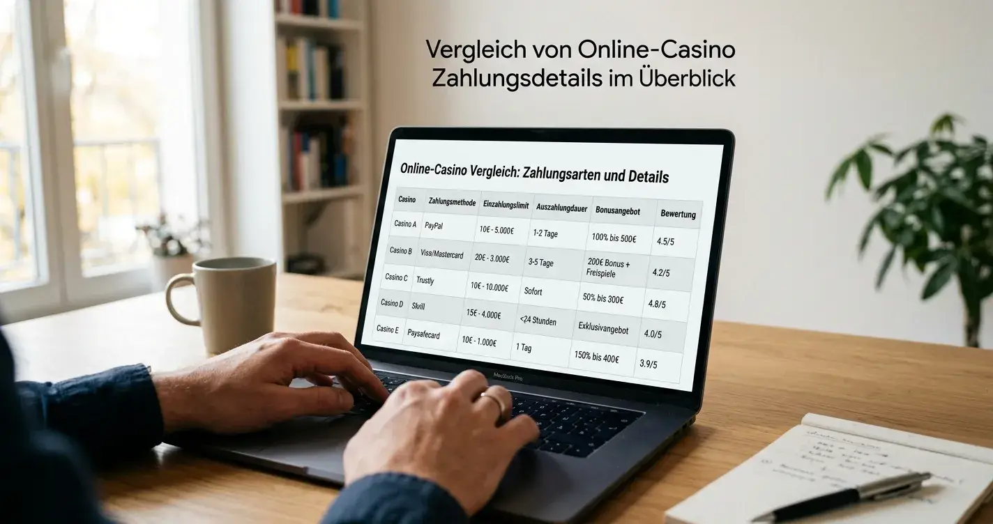 Vergleichstabelle verschiedener Casino-Anbieter auf Laptop-Bildschirm