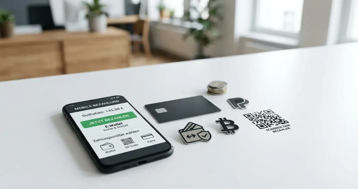 Zahlungsmethoden-Symbole Kreditkarte, E-Wallet und Kryptowährung