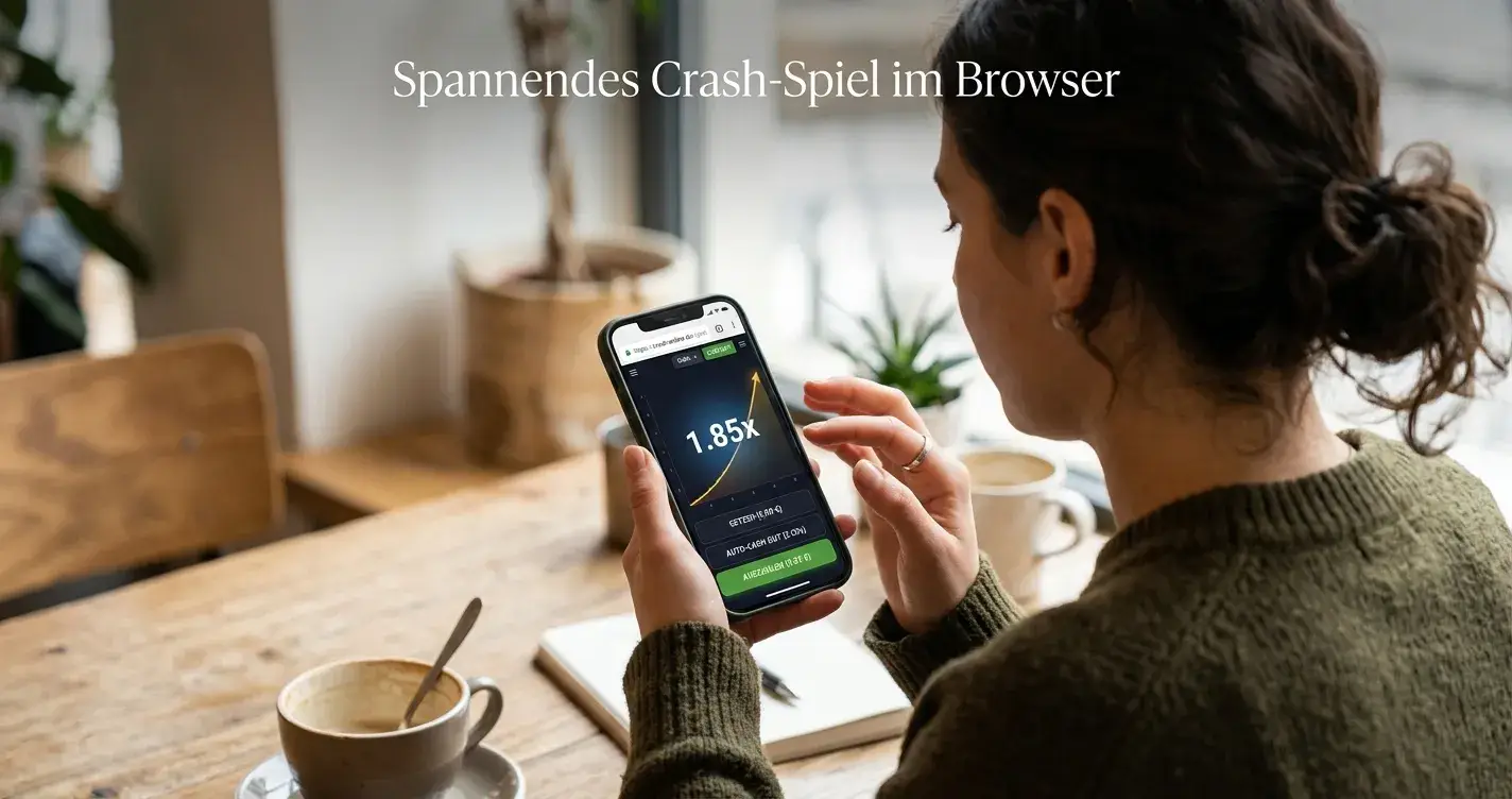 Person spielt am Smartphone im Browser — mobiles Crash-Game ohne App-Zwang auf iOS und Android