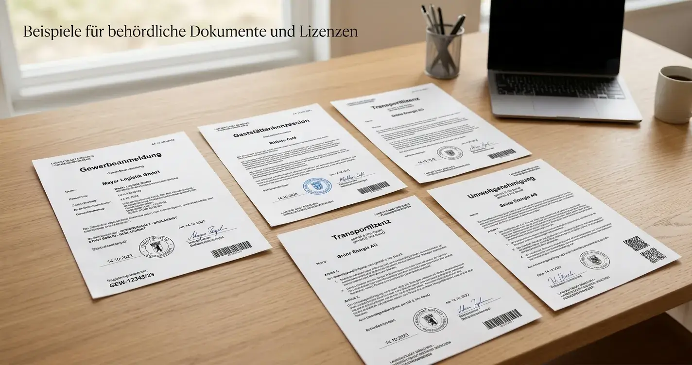Neutrales Lizenzdokument verschiedener Jurisdiktionen auf Schreibtisch mit Tageslicht