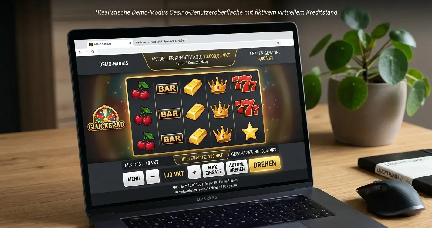 Browser-Fenster mit Demo-Modus-Interface und virtuellem Spielgeld