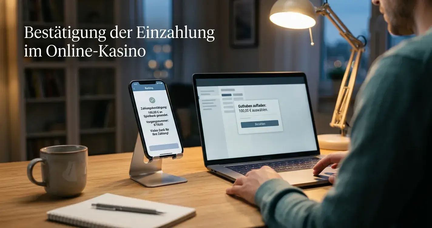 Person am Schreibtisch mit Smartphone und Laptop beim Online-Banking