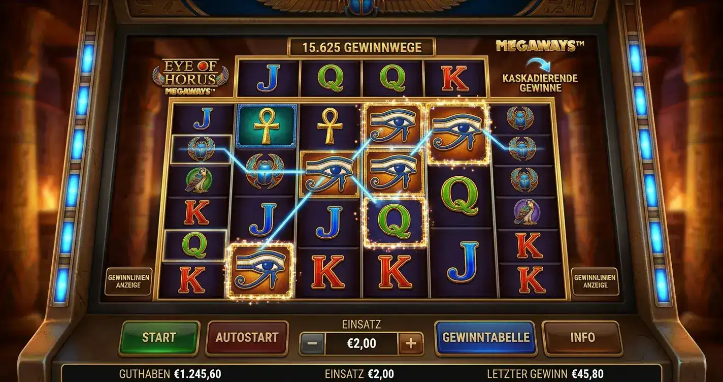 Eye of Horus Megaways mit variabler Walzenhöhe und Cascade-Mechanik