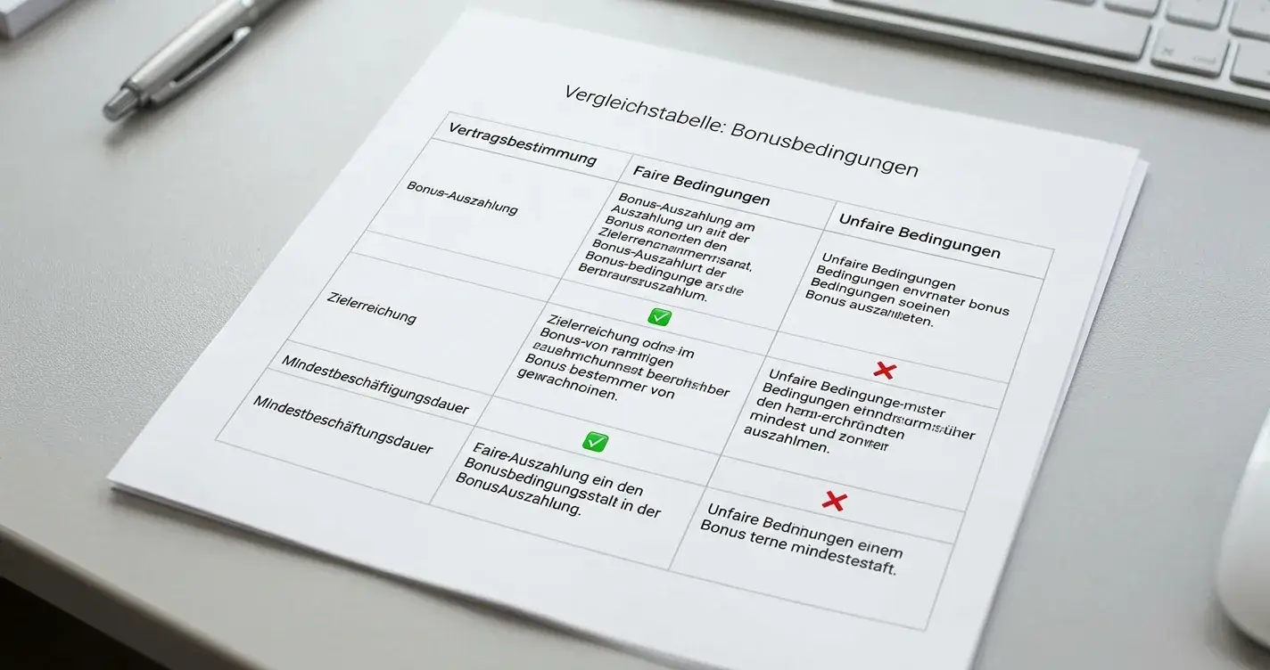 Vergleichstabelle mit fairen und unfairen Bonusbedingungen
