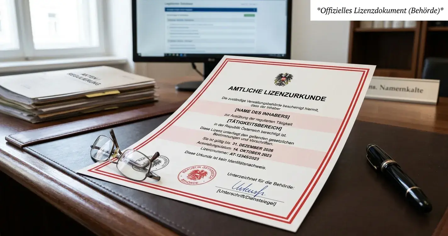 Offizielles Lizenzdokument mit österreichischen Farben