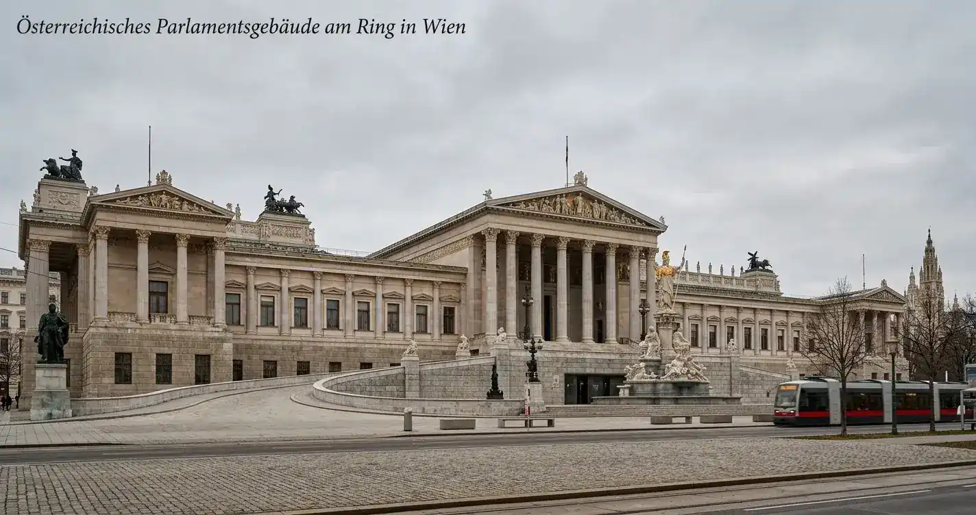 Wiener Innenstadt mit Regierungsgebäuden in gedämpftem Tageslicht