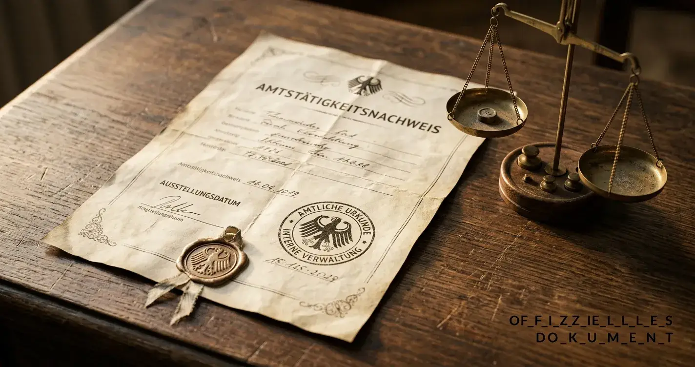 Offizielles Dokument mit österreichischem Bundesadler-Stempel auf einem Schreibtisch neben einer Waage