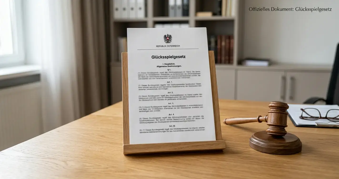 Österreichisches Glücksspielgesetz-Dokument mit Gavel auf Schreibtisch
