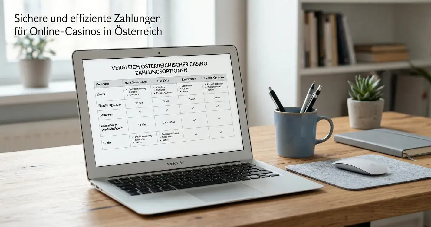 Vergleich österreichischer Casinos mit Handyrechnung am Laptop