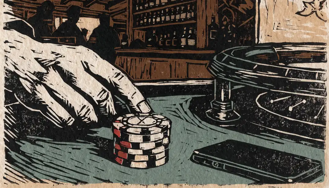 Casino-Chips und Roulette auf einem Filztisch in einem österreichischen Spielcasino