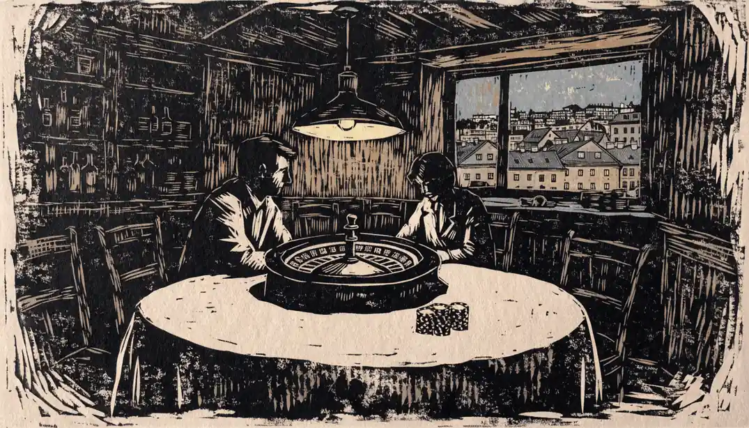 Abendstimmung in einer österreichischen Casino-Lounge mit Roulette und Chips