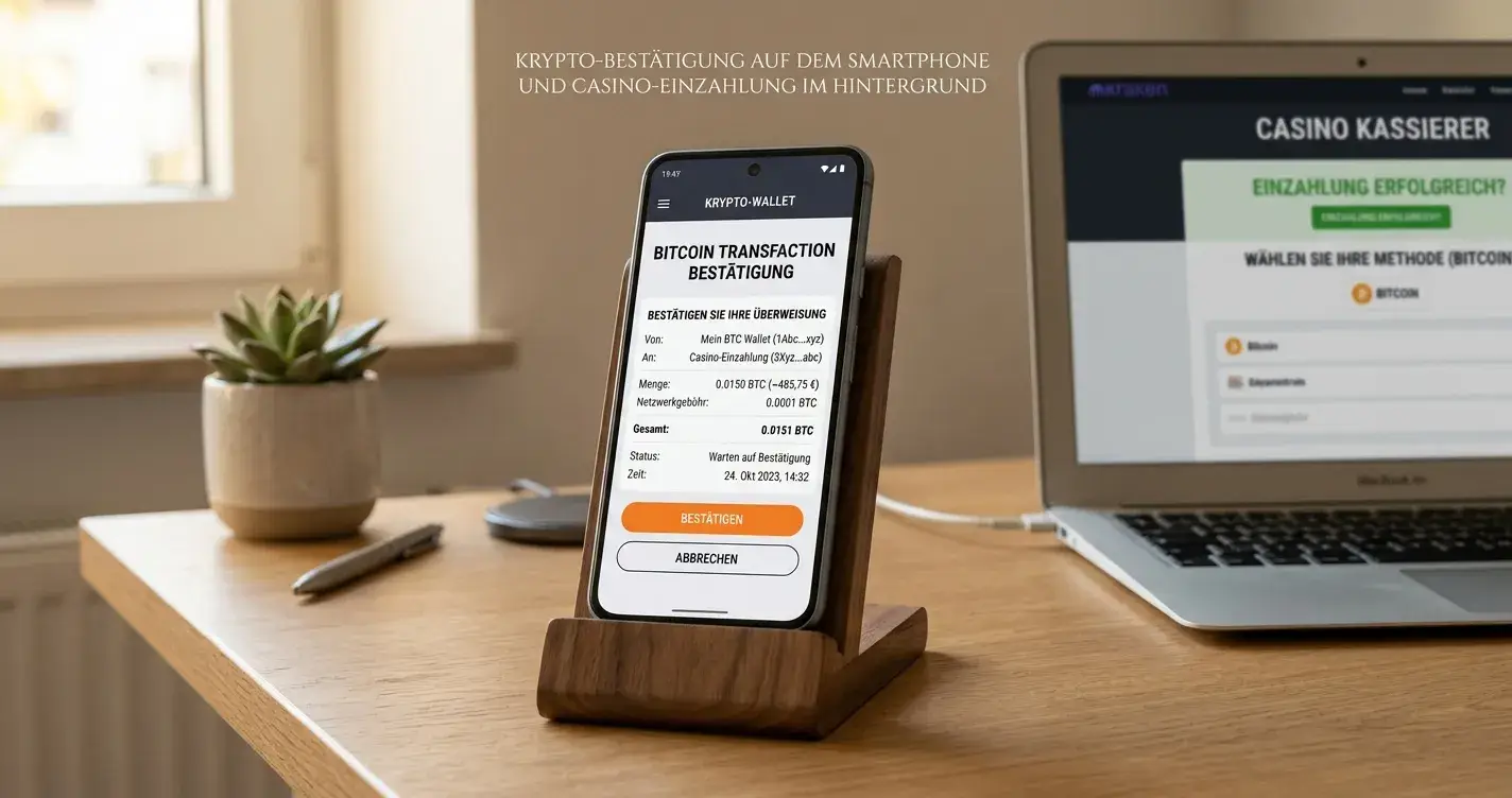 Smartphone mit Krypto-Wallet-App und Bitcoin-Transaktionsbestätigung