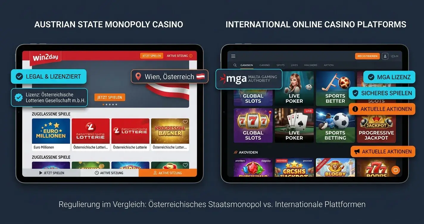 Legale Online-Casinos Österreich 2026 – win2day vs. internationale Anbieter