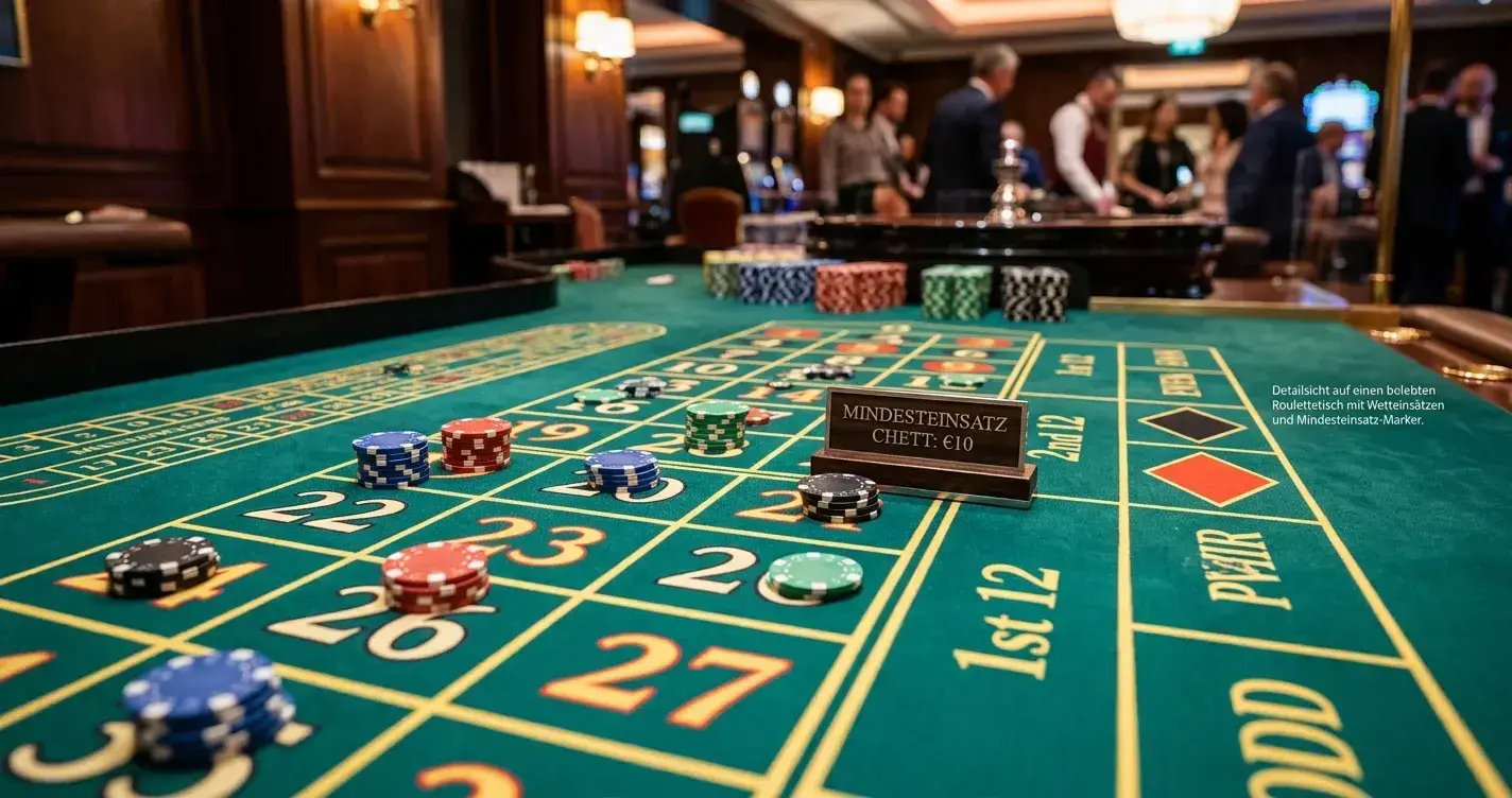 Roulette-Tisch mit Wettgitter und Mindesteinsatz-Markierung
