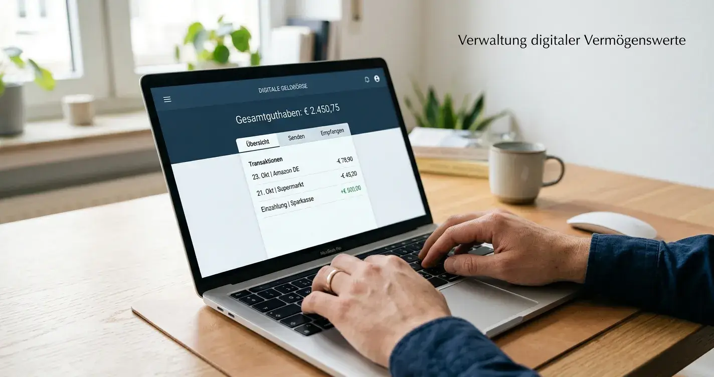 Laptop-Bildschirm mit Auszahlungsformular und einem Skrill-Wallet-Symbol, Schreibtischumgebung