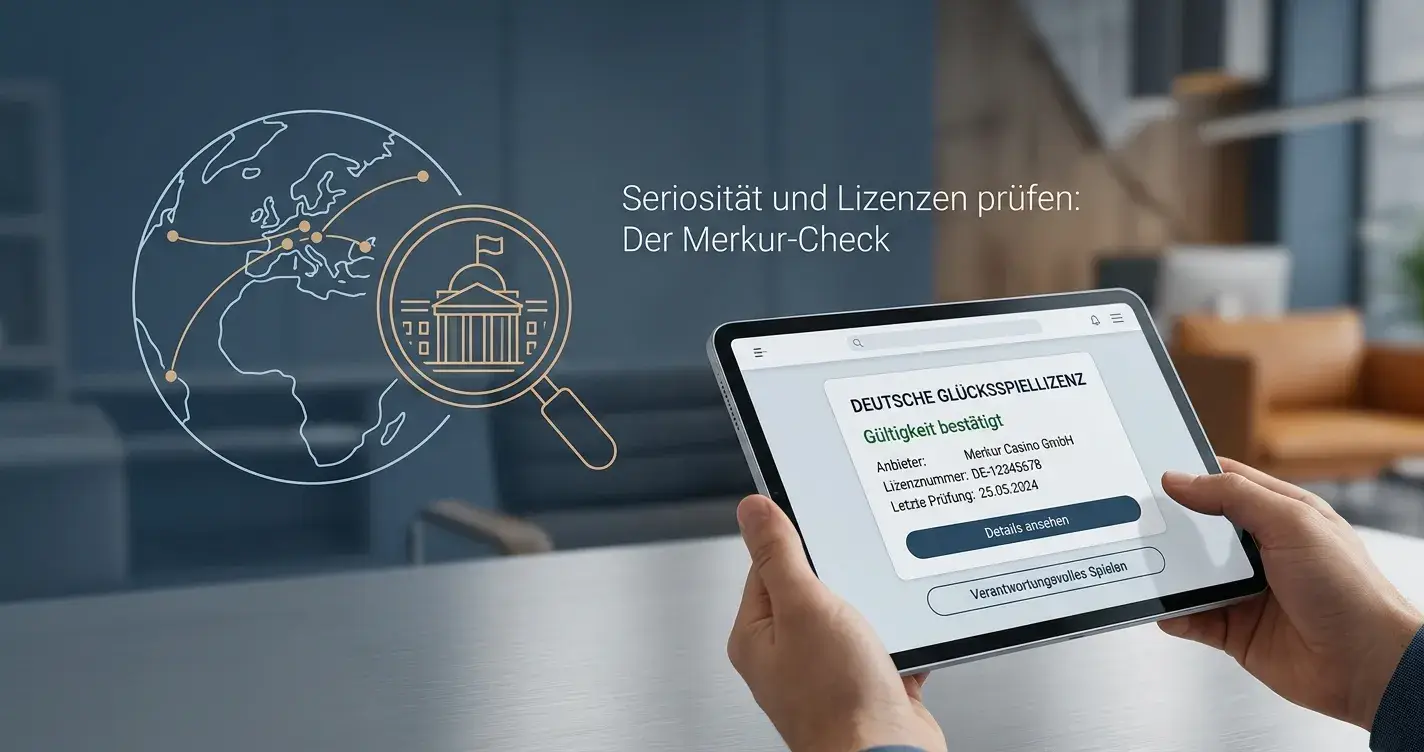 Hand prüft ein neutrales Lizenzdokument mit Lupe und Notizen am Schreibtisch