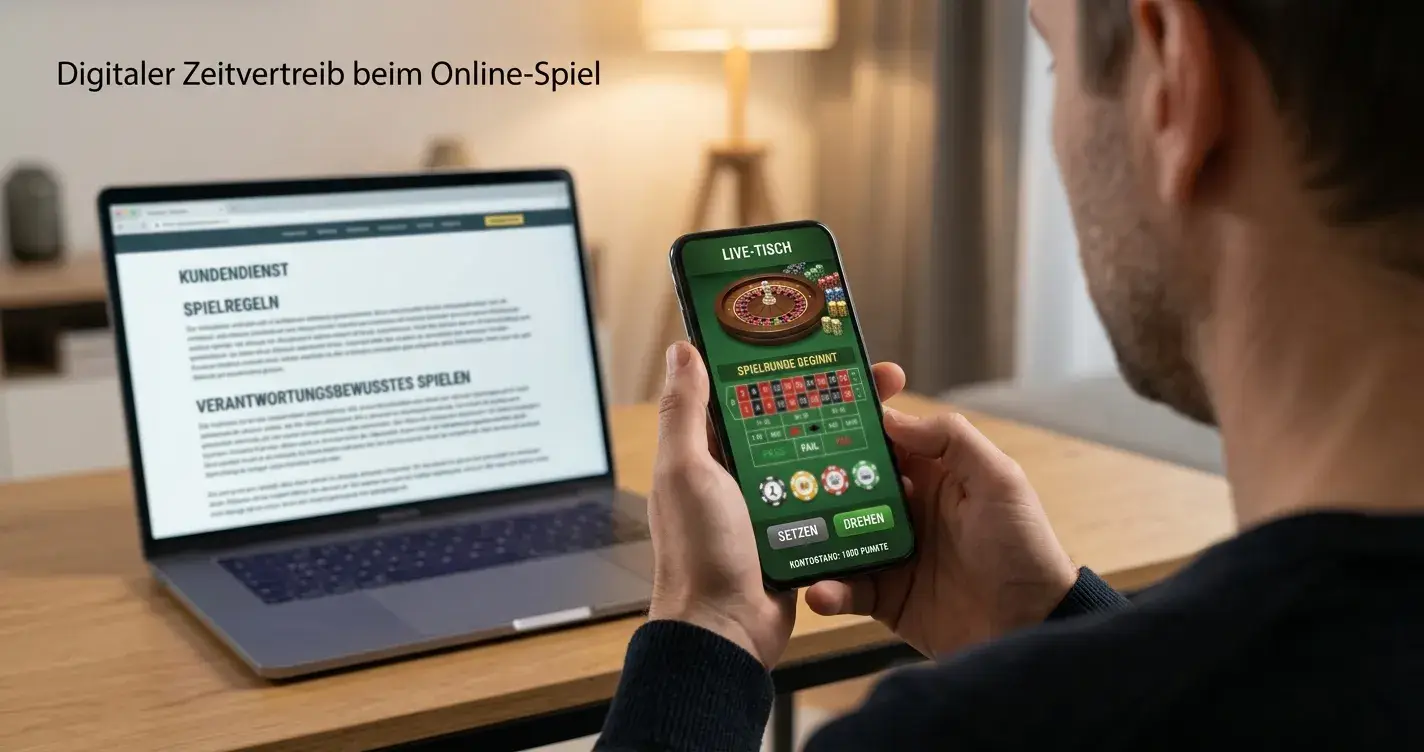 Mobile Ansicht eines neutralen Live-Casinos mit Roulette- und Spielautomatenbereichen