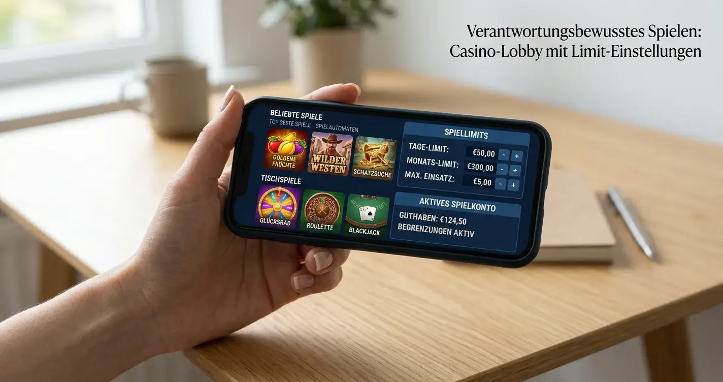 Mobiler Bildschirm mit neutralem Spielangebot und Spielerschutz-Einstellungen