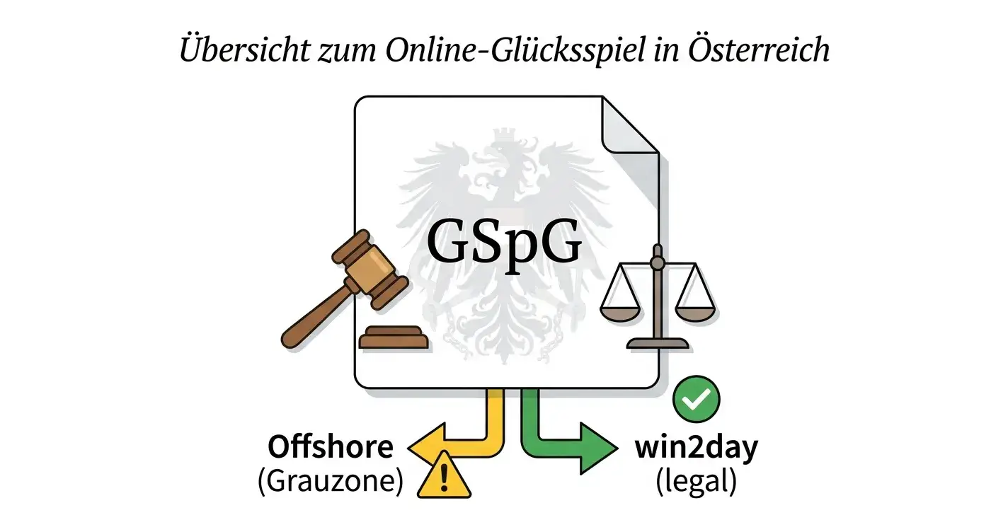 Österreichisches Glücksspielgesetz-Dokument symbolisch dargestellt