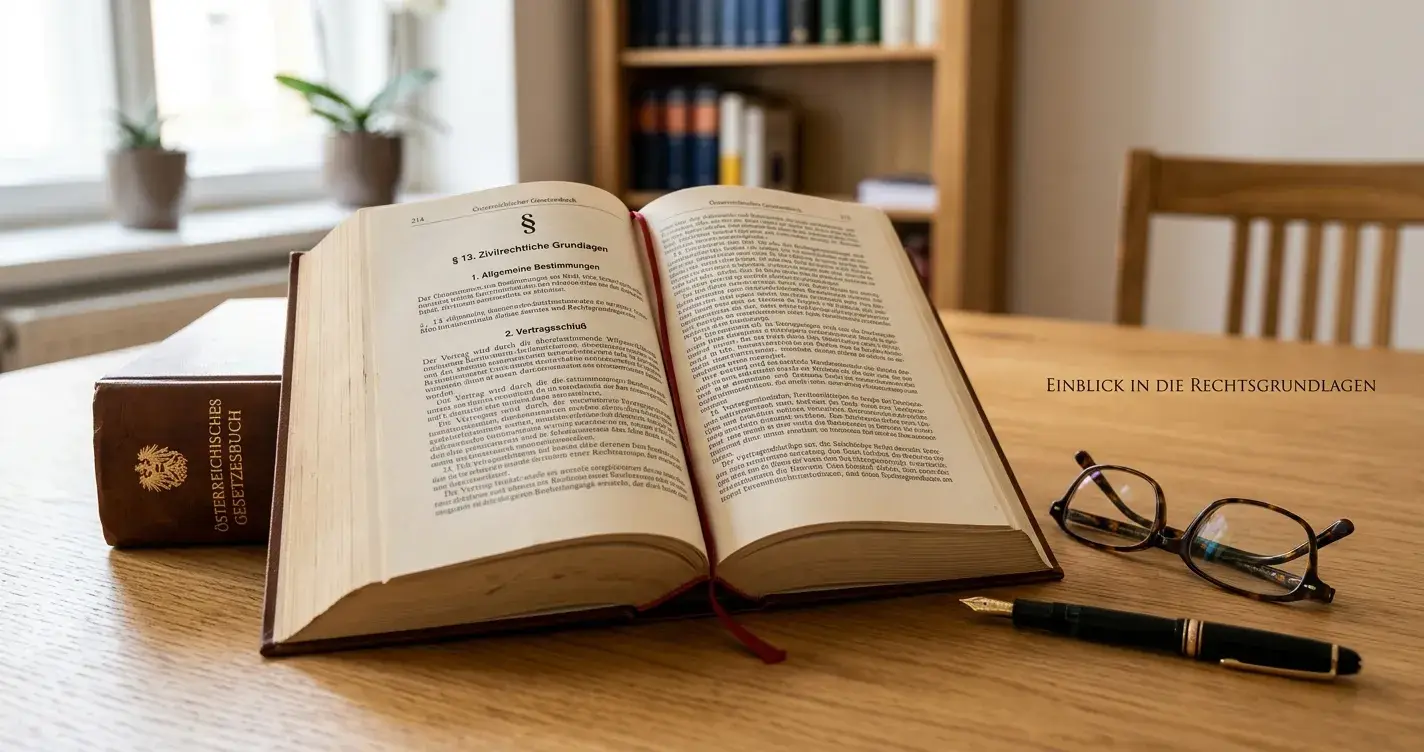 Österreichisches Gesetzbuch mit Paragrafenzeichen auf Schreibtisch