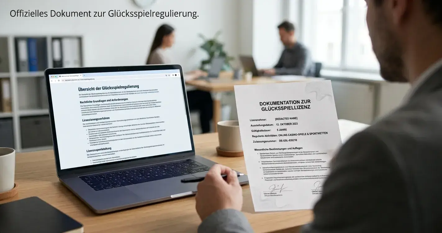 Neutrales österreichisches Konzessionsdokument neben einem Laptop