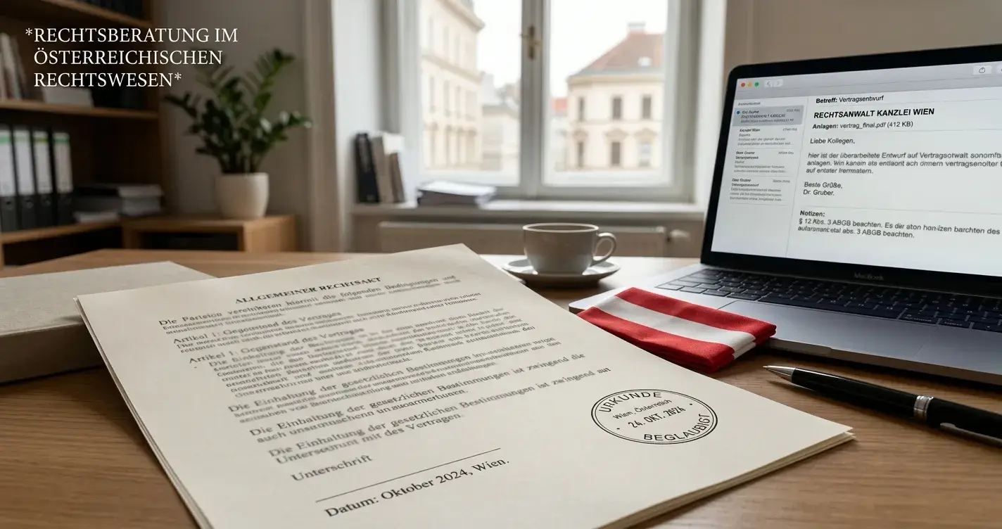 Neutrales Konzessionsdokument neben Laptop und Notizblock in einem österreichischen Büro