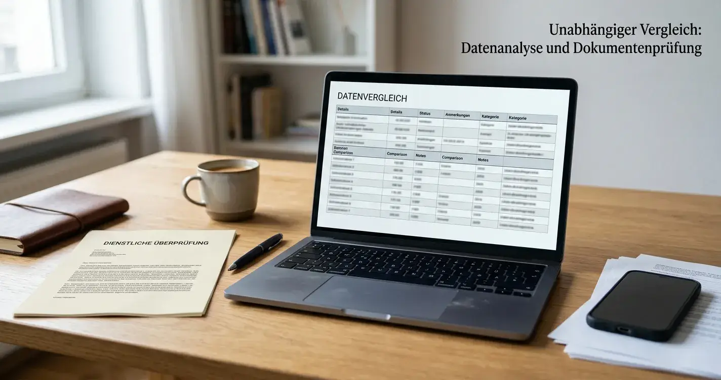 Neutraler Anbieter-Vergleich auf Laptop mit Lizenzdokument