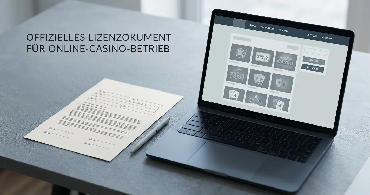 Neutrales Dokument zur Glücksspielkonzession neben einem Laptop