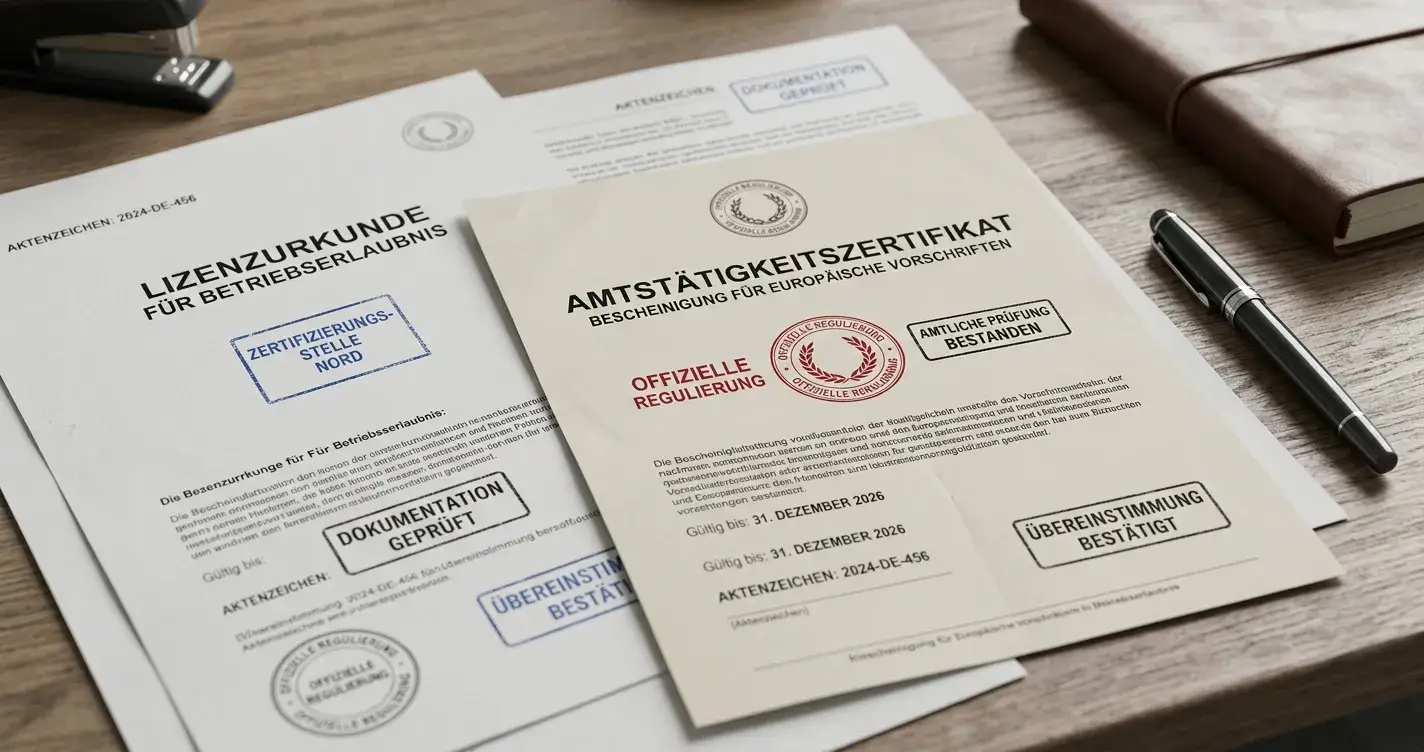 Offizielle Lizenzdokumente und Siegel von MGA und anderen EU-Regulierungsbehörden