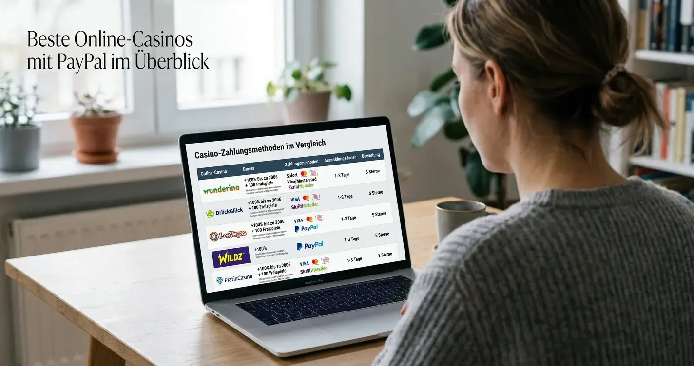 Vergleichstabelle verschiedener Casinos auf Laptop-Bildschirm