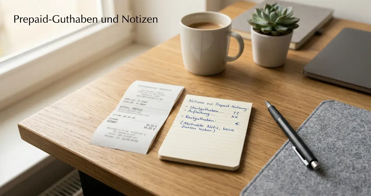 Notizblatt mit Restguthaben und Zahlungsbeleg