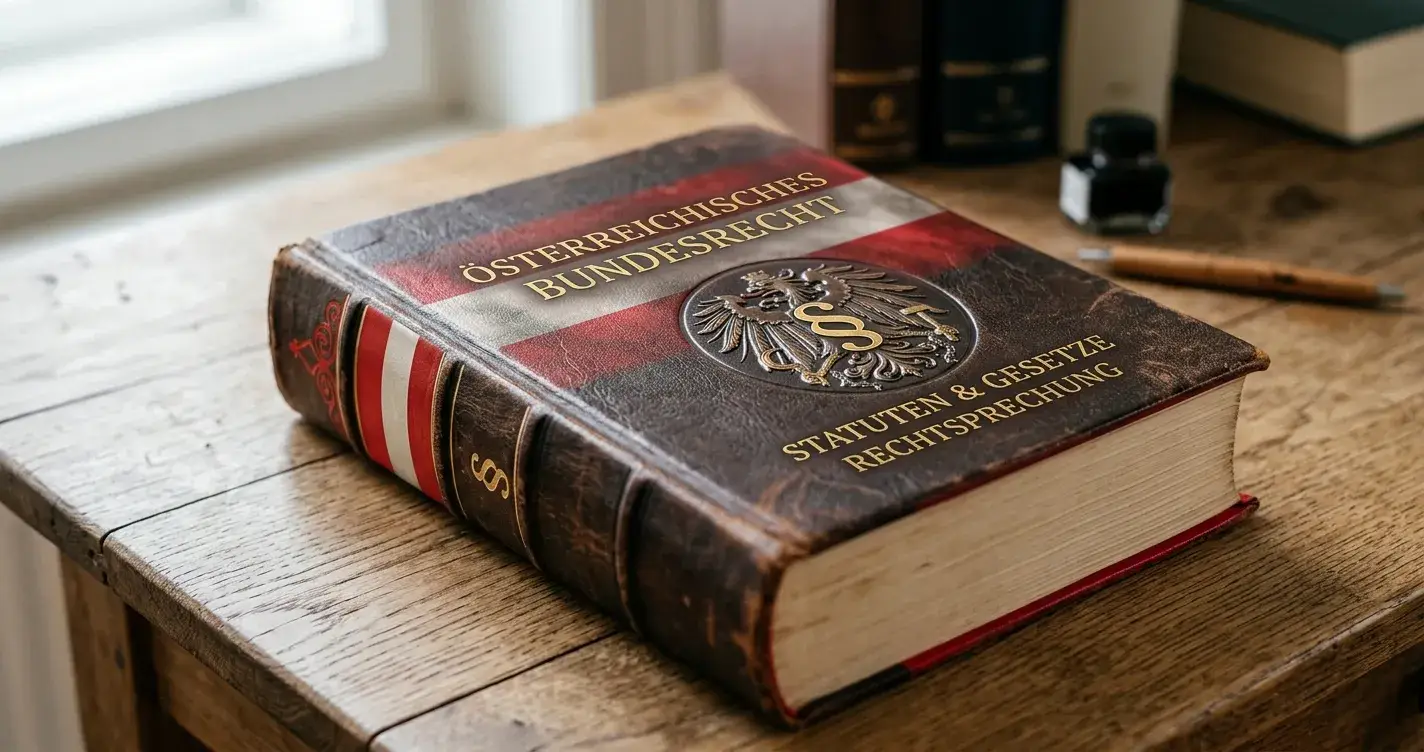 Paragrafensymbol mit österreichischer Flagge und Gesetzbuch
