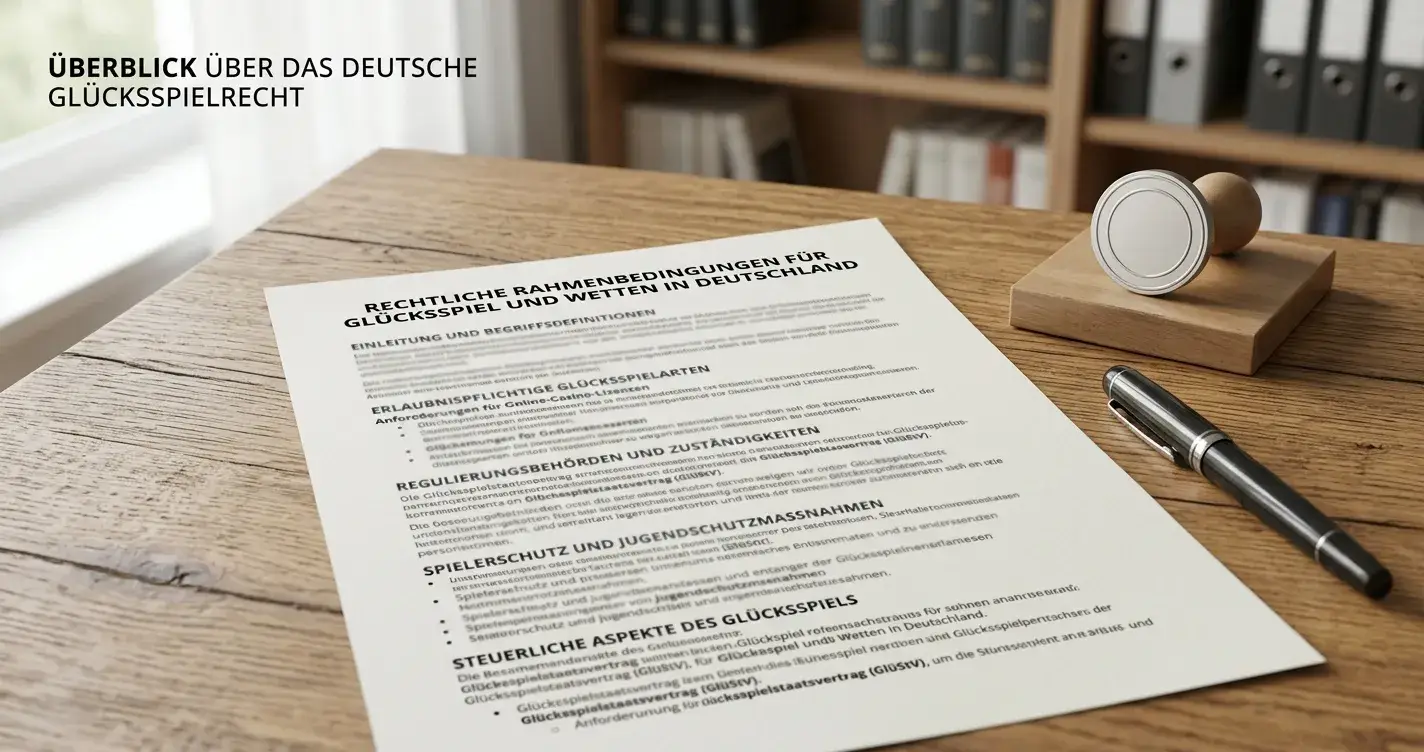 Neutrales Gesetzdokument zum österreichischen Glücksspielrecht auf einem Schreibtisch