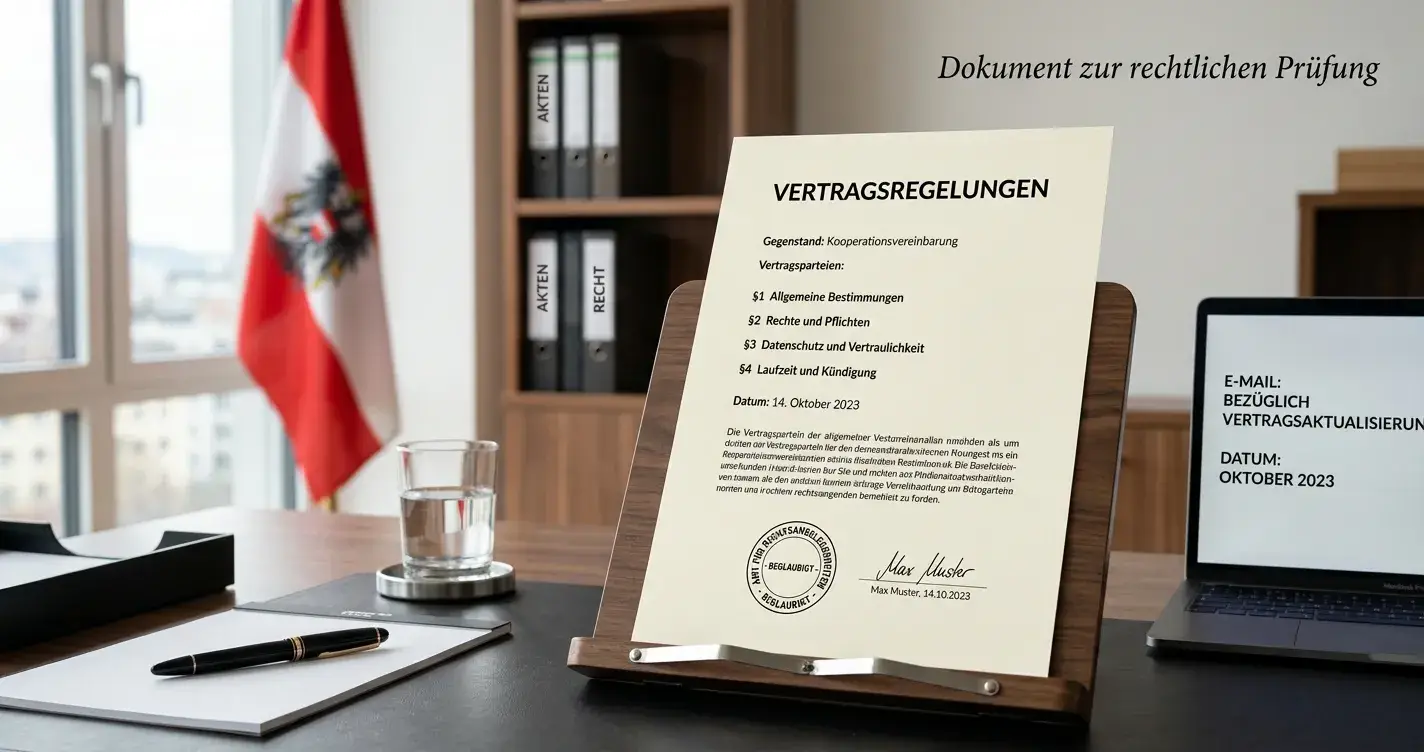 Rechtsdokument mit österreichischer Flagge und Lizenzsiegel