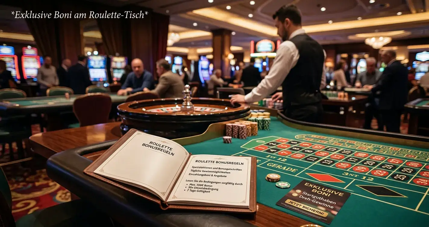 Roulette-Tisch mit Live-Dealer und Bonus-Dokumenten im Hintergrund